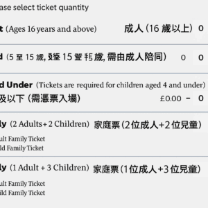 選門票張數（INDIVIDUAL個人票 / FAMILY TICKETS家庭票）