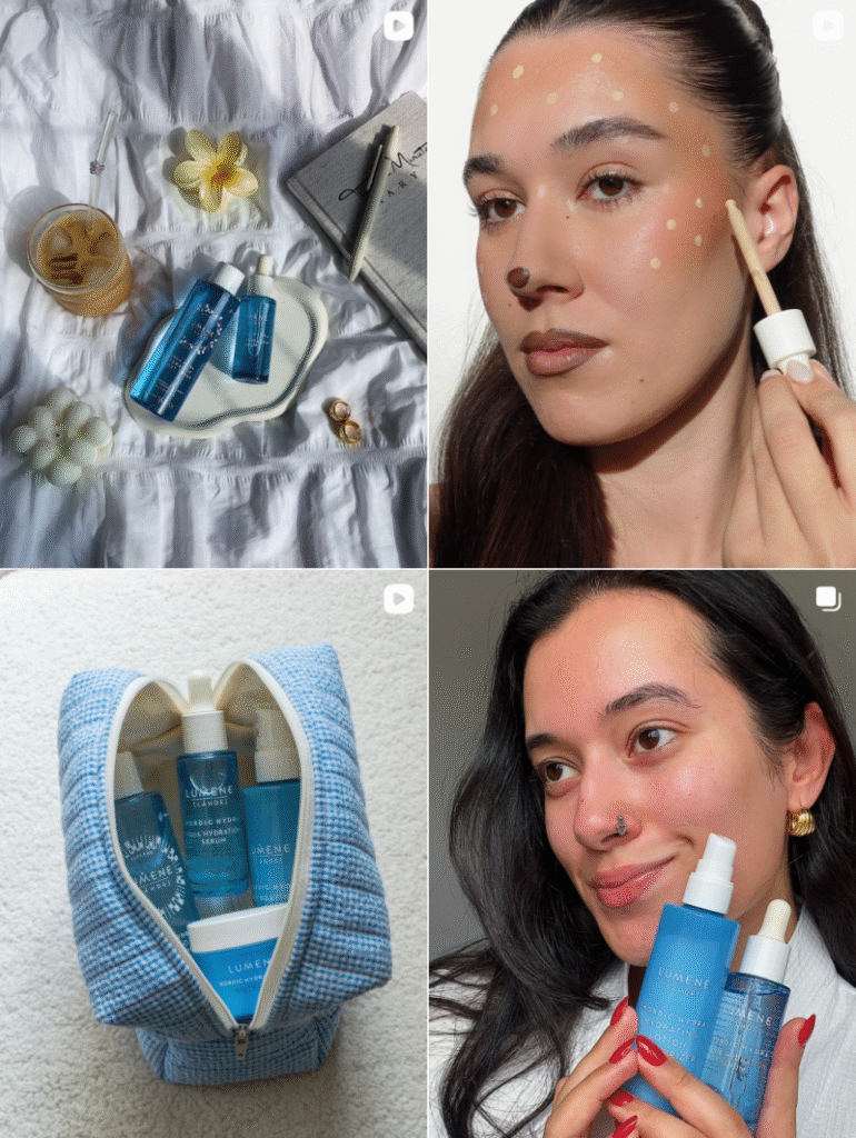 Lumene Finnish skincare with Nordic Hydra products inspired by Arctic water and wild berries, showing natural lightweight hydration.