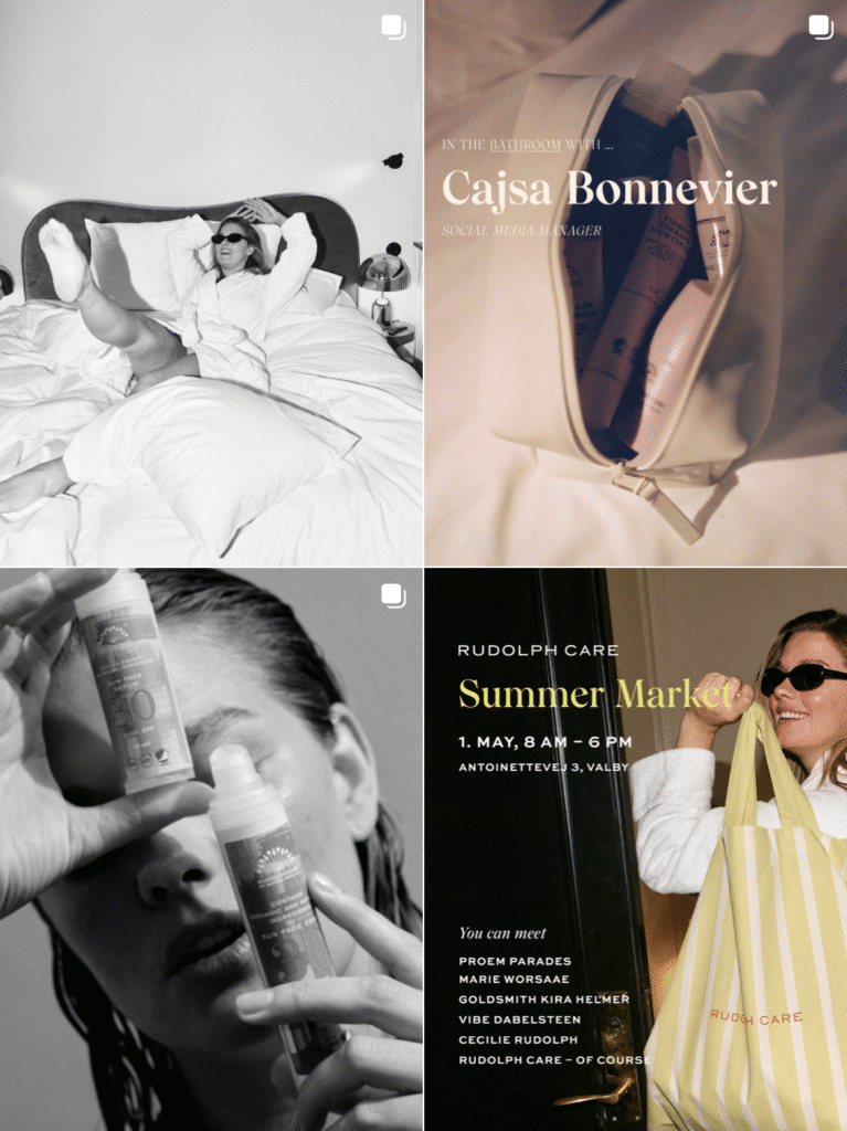 Rudolph Care Danish organic luxury skincare in soft pastel packaging, reflecting natural ingredients and Scandinavian soft aesthetics.